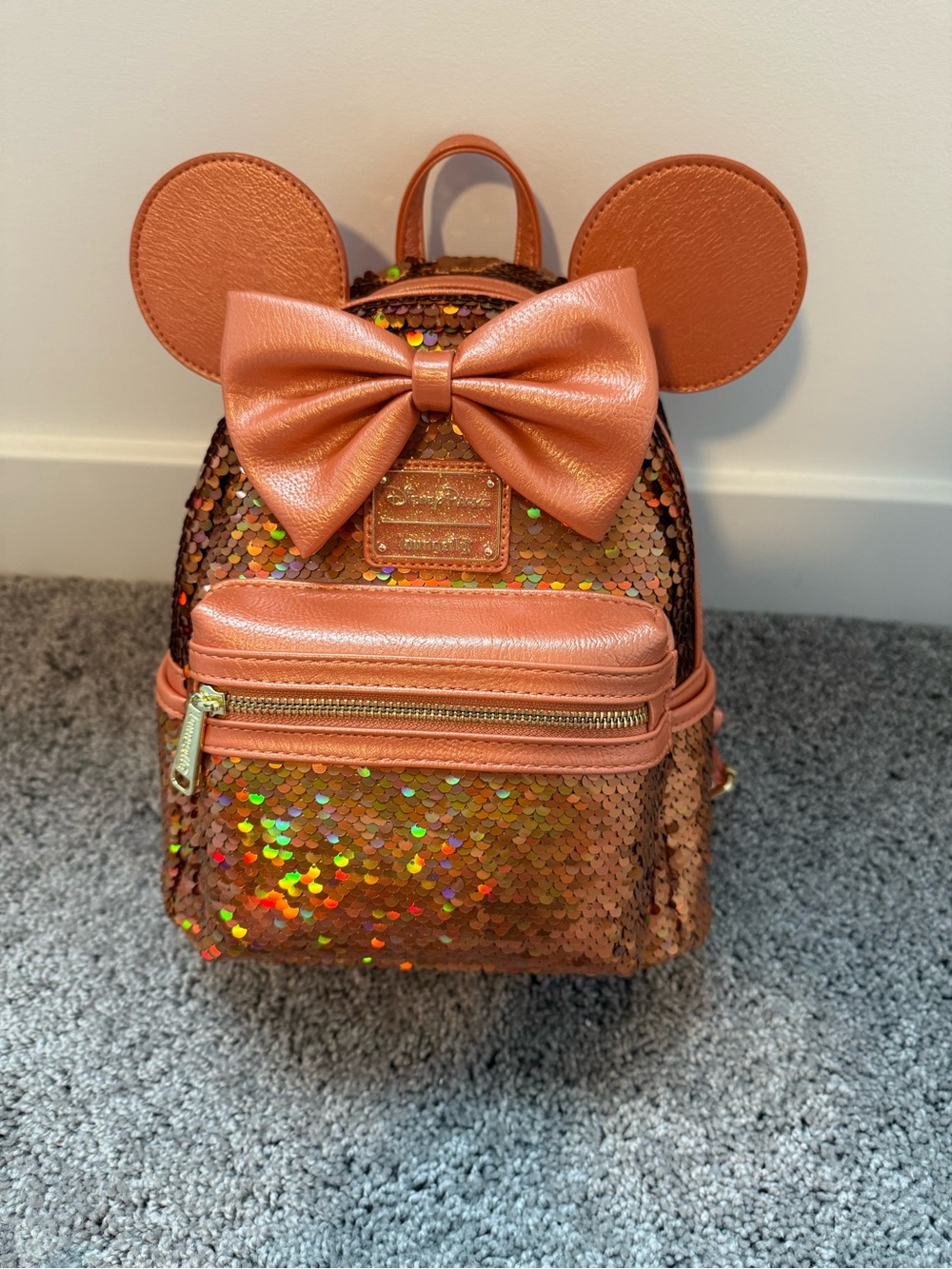 Peach Sequin Mouse Ear Mini Backpack